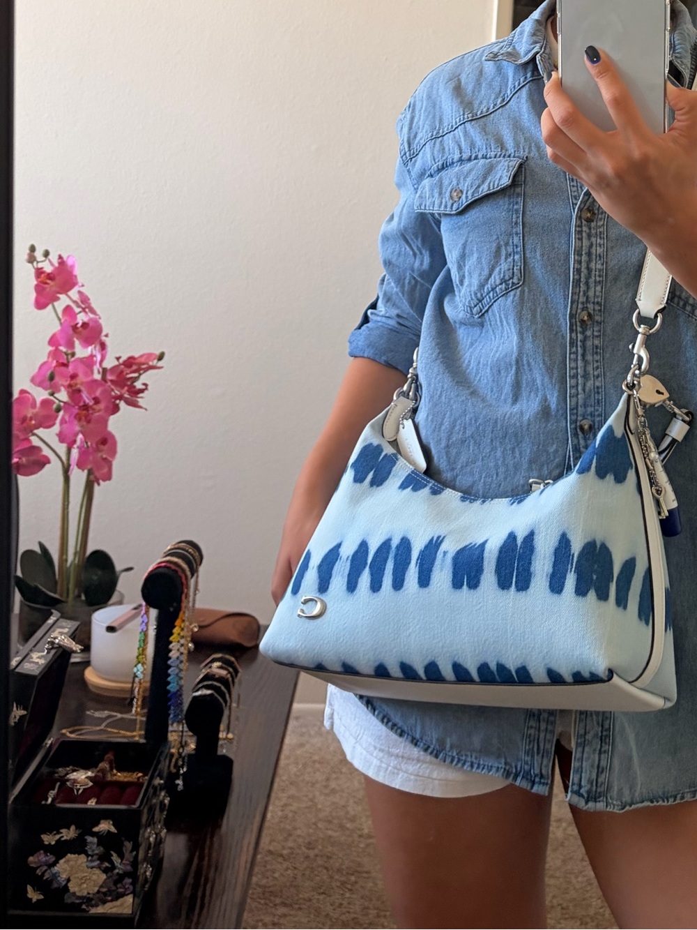 Coach Juliet Shoulder Bag in Blue and White Tie-Dye - Picture 6 of 6